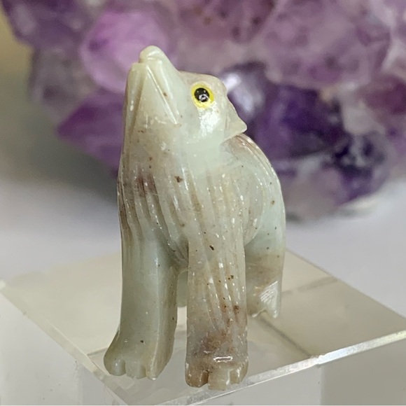 Soapstone WOLF Figurine MINI Carved Stone Coyote Dog Carving Crystal Animal 1.5" - Picture 2 of 11